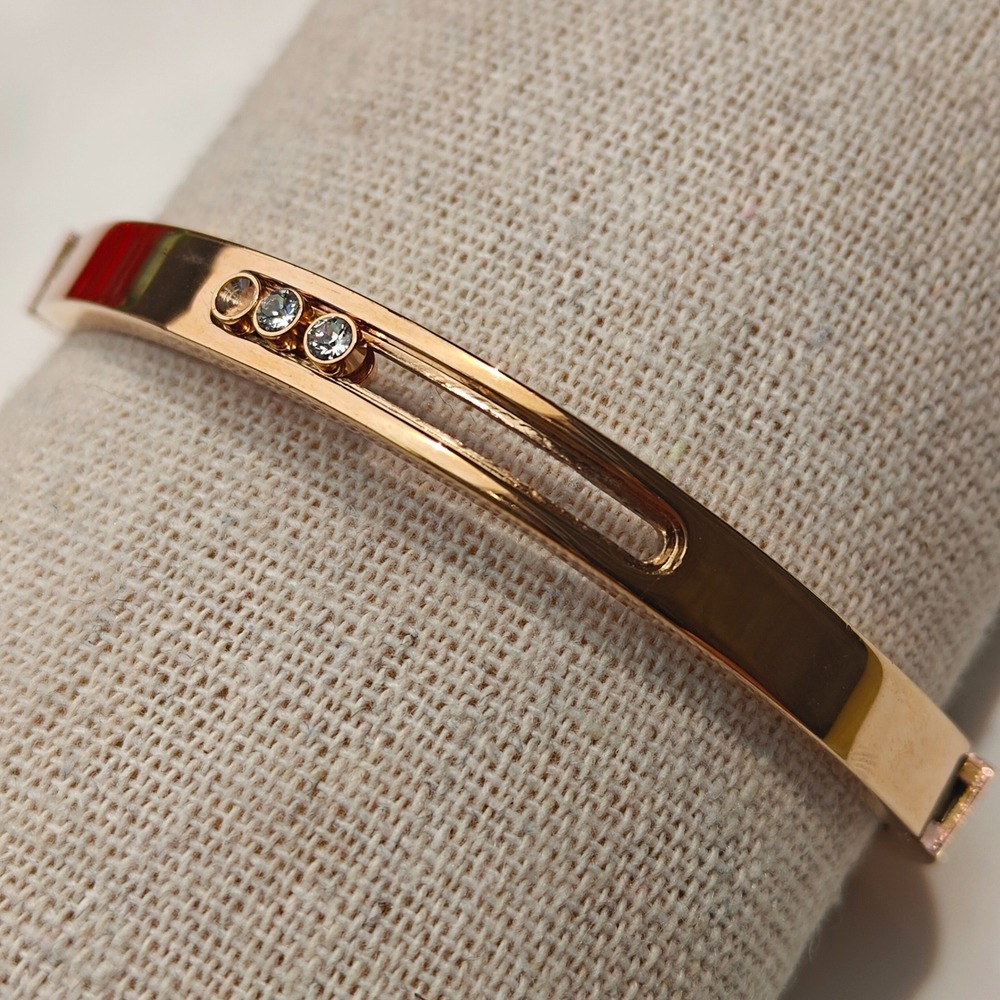 Rose Gold Tone Crystal Slider‎ Bangle Bracelet Cuff Articulated Link Fidget